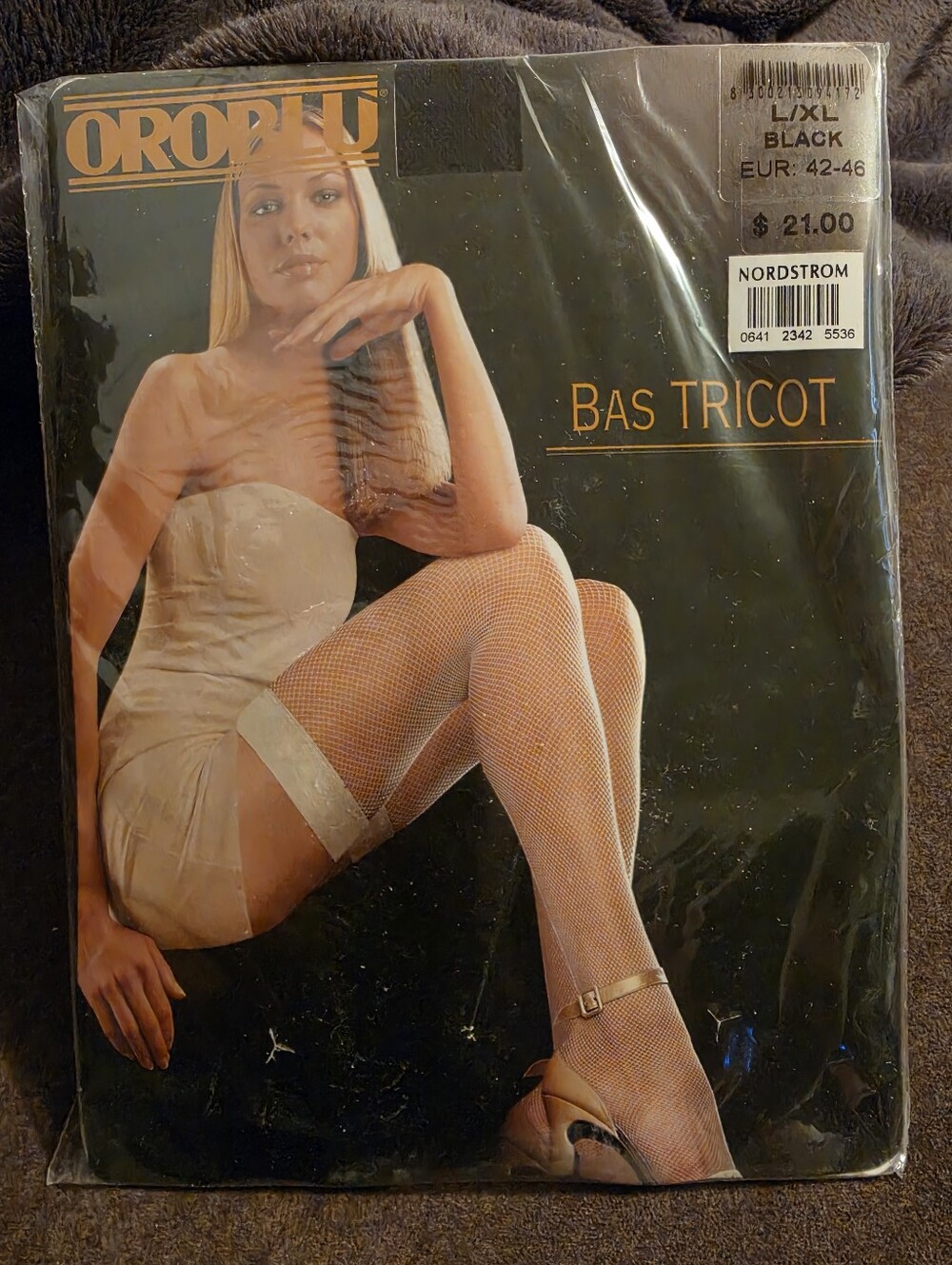 OROBLU Black Fishnet Thigh High Stockings L/XL
